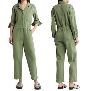 Treasure Bond Herringbone Utility Jumpsuit L Women‎ Olive Acorn Green Flightsuit